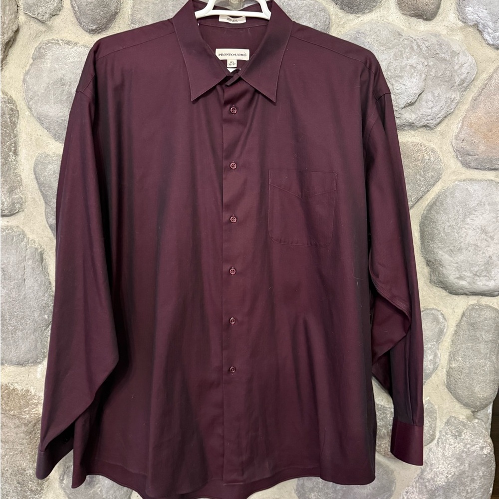 Pronto Uomo Non-Iron Dress Shirt Burgundy 100% Cotton Men’s 18.5 36/37